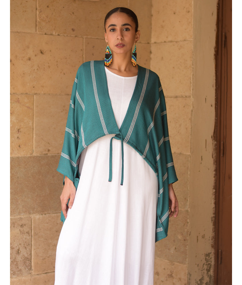 Teal green and grey Heavy Viscose Bolero handmade in Egypt & available at Jozee Boutique.