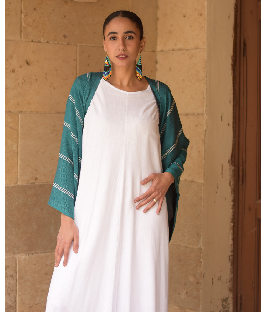 Teal green and grey Heavy Viscose Bolero handmade in Egypt & available at Jozee Boutique.
