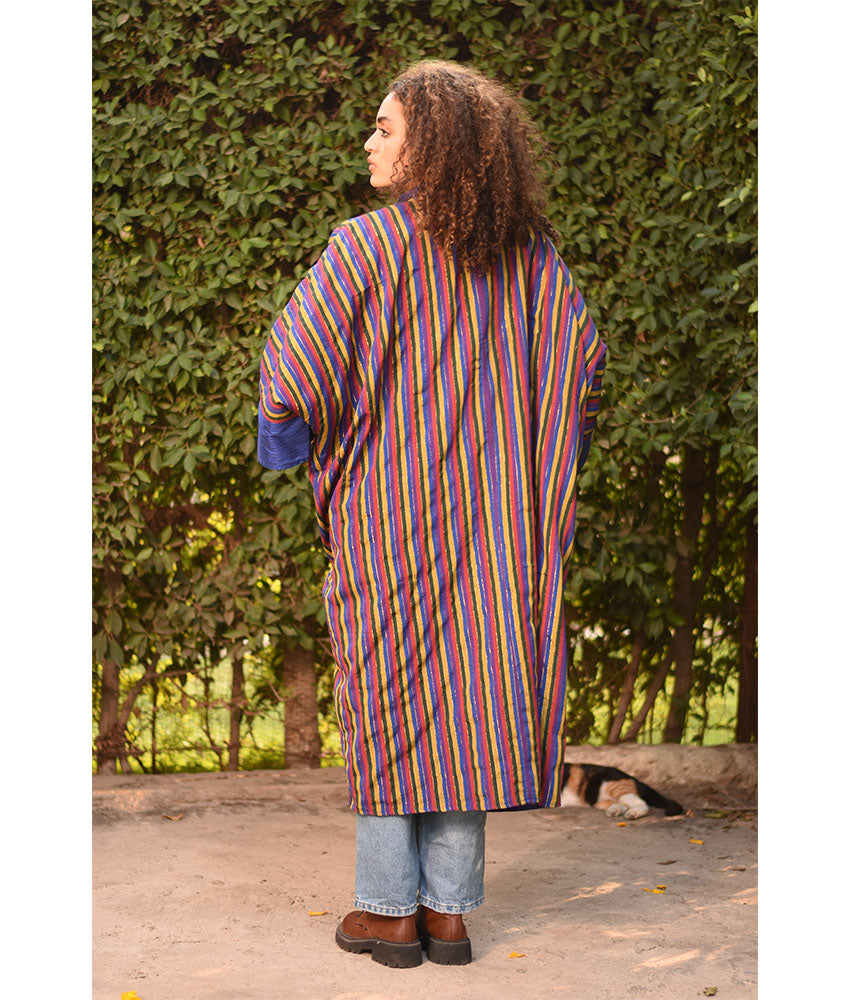 Electric Blue & Multicolored Long Double-Faced Jacket handmade in Egypt & available at Jozee Boutique.