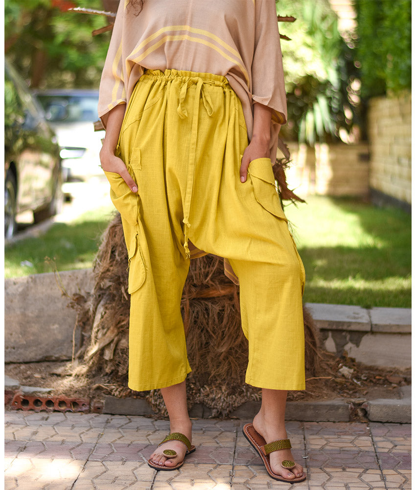 Mustard Linen Baggy Harem Pants handmade in Egypt & available in Jozee Boutique