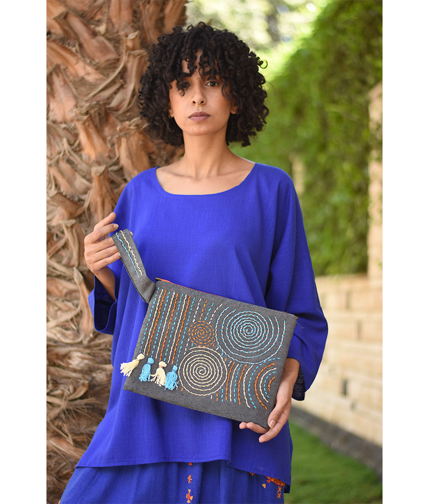Grey Embroidered Clutch handmade in Egypt & available at Jozee Boutique.