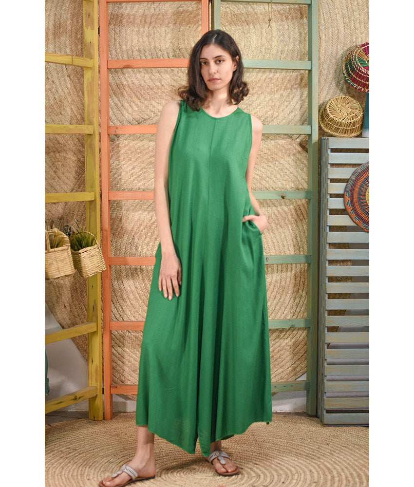 Green Linen Tent Dress With Side Buttons handmade in Egypt & available at Jozee boutique