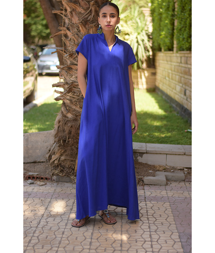 Electric Blue Linen Japanese Dress made in Egypt & available in Jozee boutique