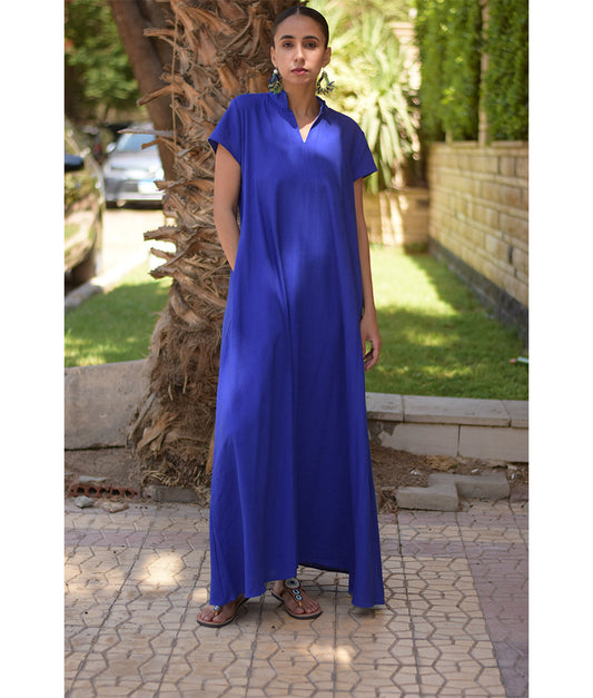 Electric Blue Linen Japanese Dress made in Egypt & available in Jozee boutique