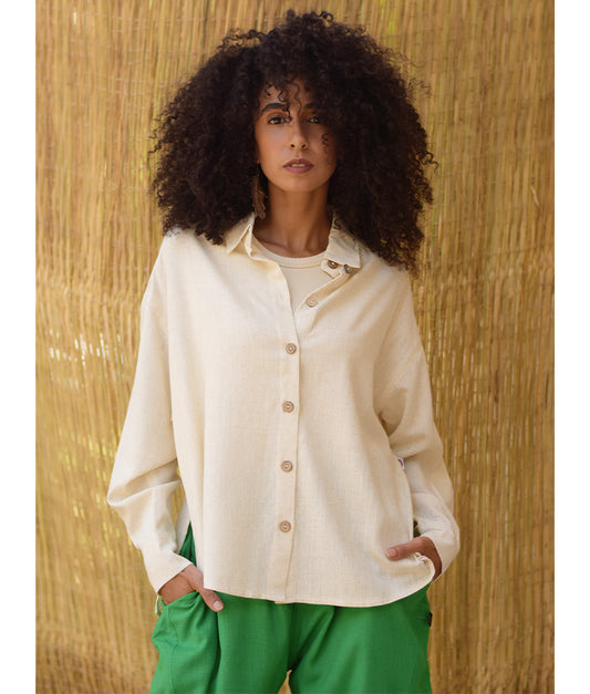 Off White Linen Oversized Shirt