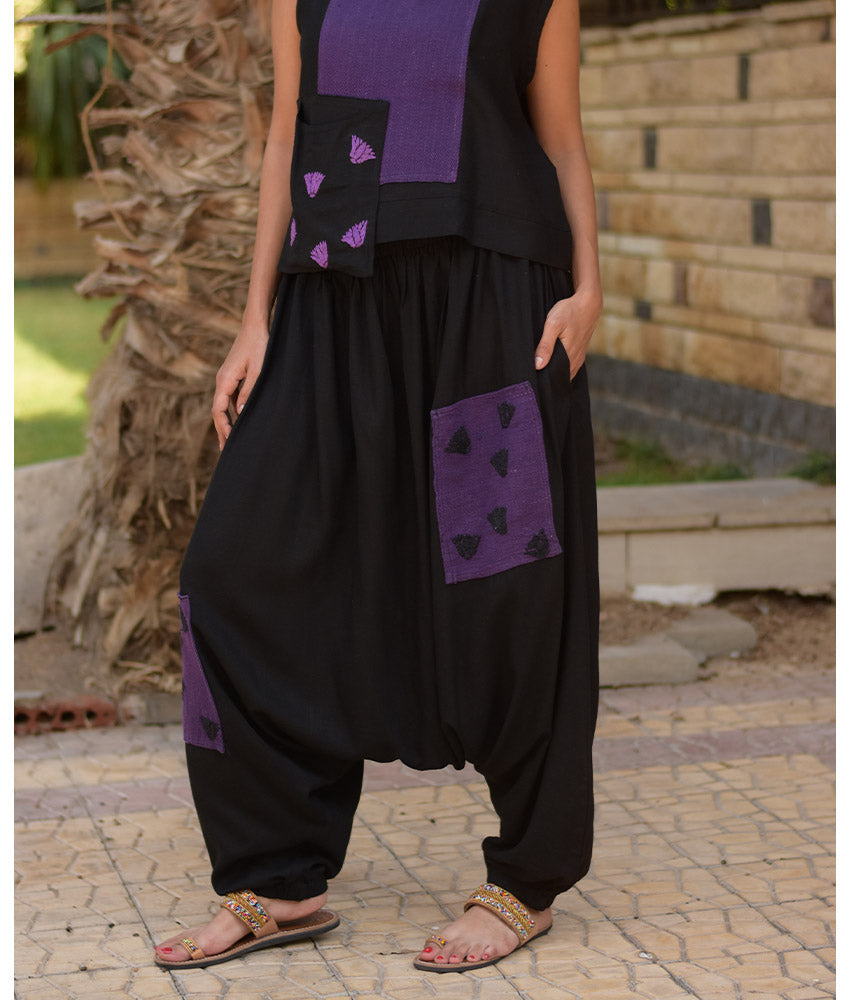 Black Linen Set with Hand Embroideries handmade in Egypt & available at Jozee Boutique.