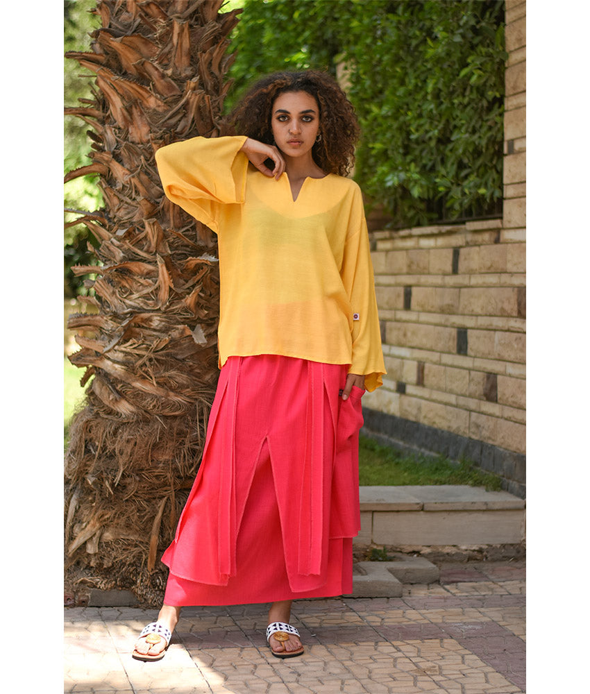 Yellow Handwoven Viscose Top Handmade in Egypt & available in Jozee boutique