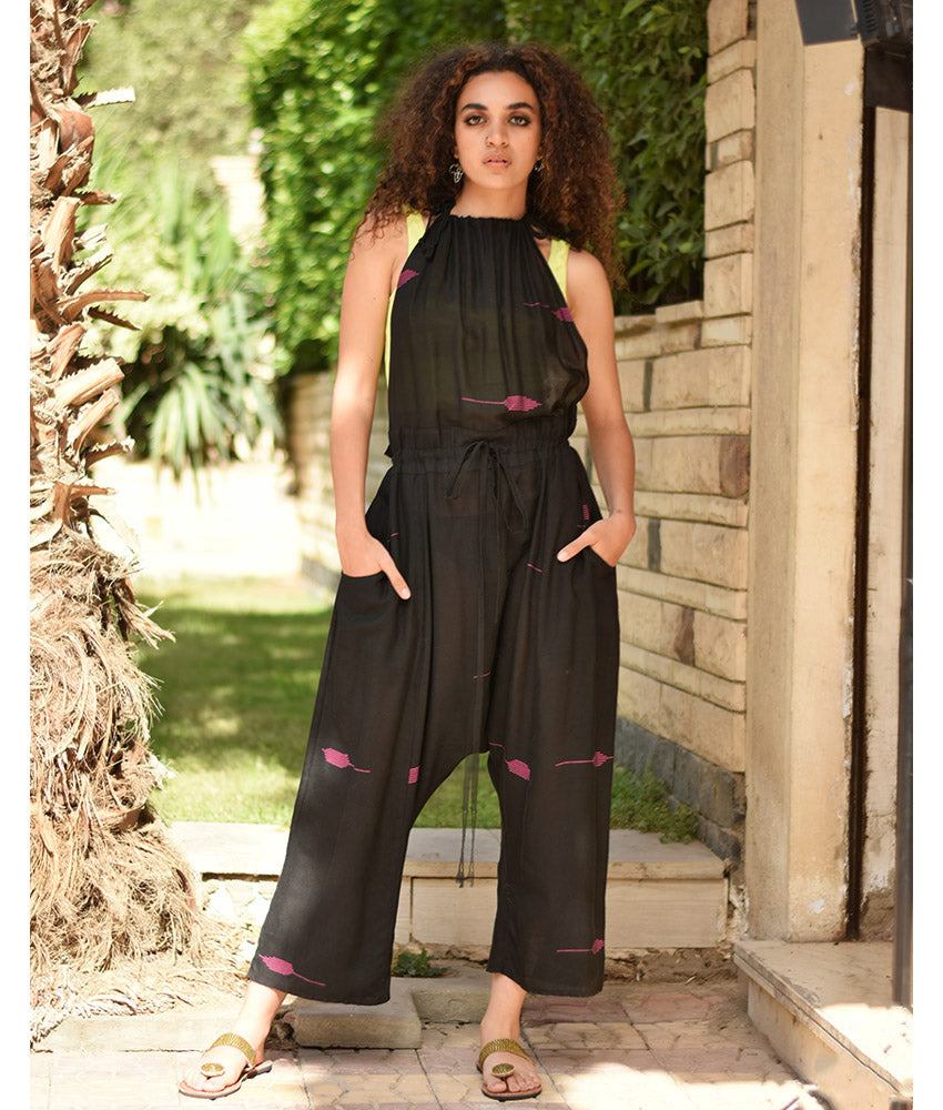 Black Adjustable Viscose Jumpsuit handmade in Egypt & available in Jozee boutique