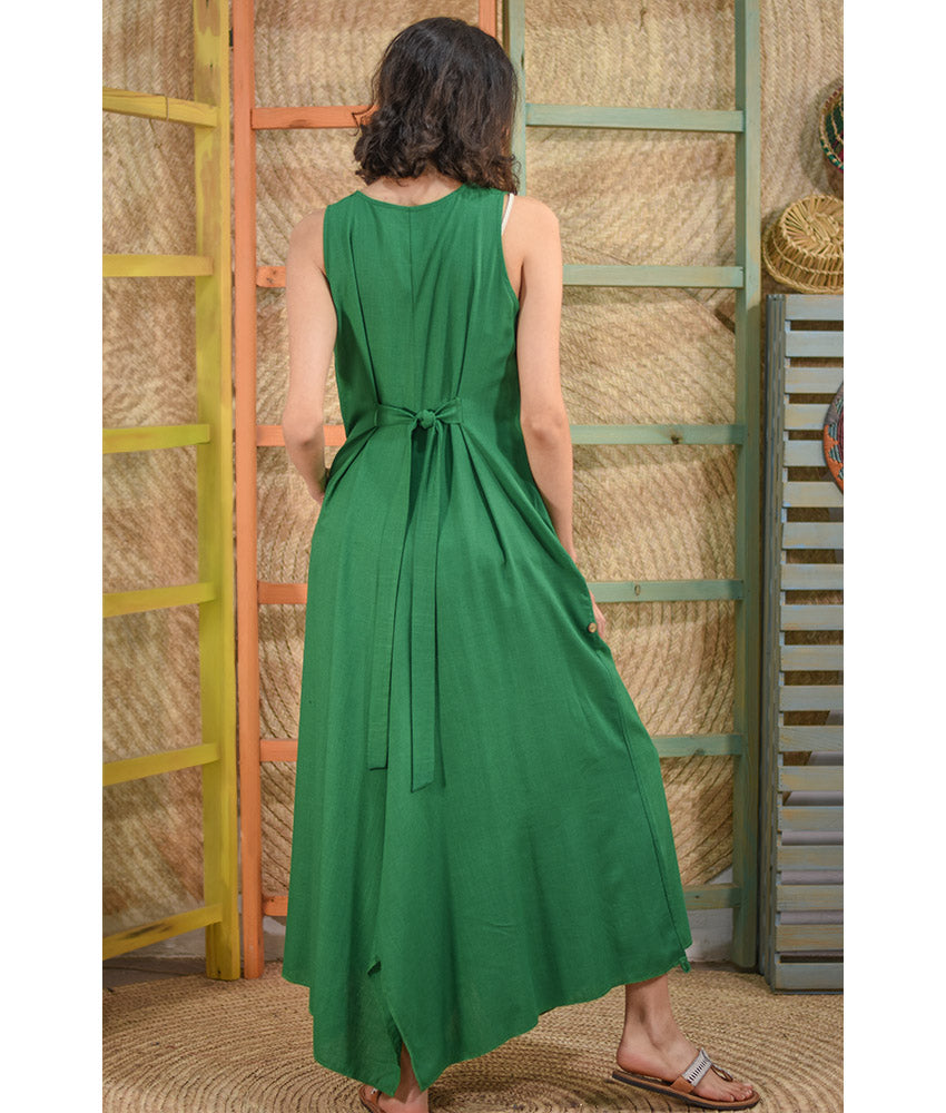 Green Linen Tent Dress With Side Buttons handmade in Egypt & available at Jozee boutique