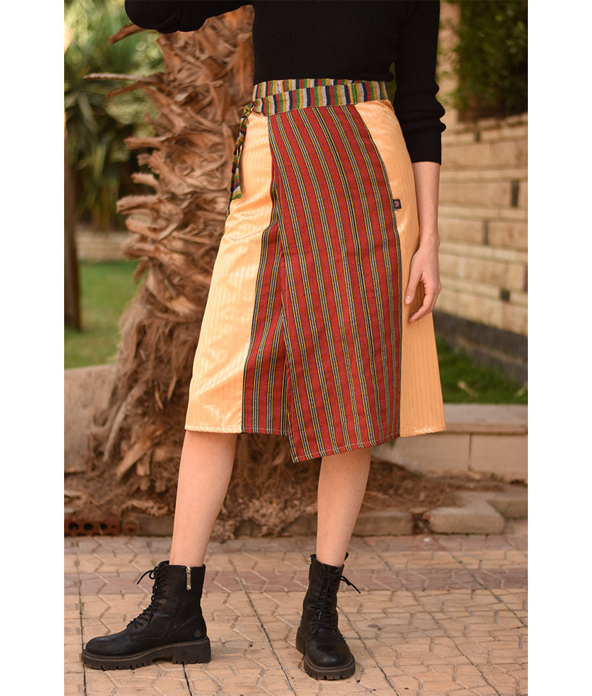 Multicolored Silk and Cotton Loom Woven Midi Wrap Skirt handmade in Egypt & available at Jozee Boutique.