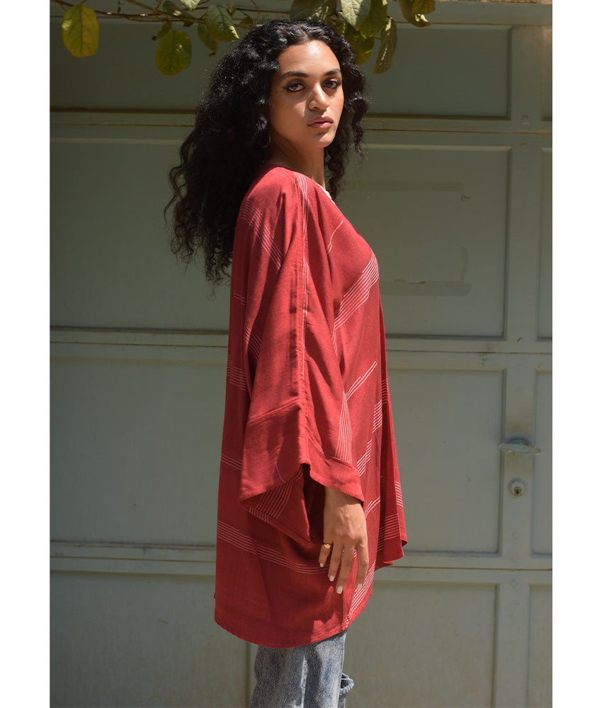 Red handwoven Egyptian cotton cardigan handmade in Egypt & available at Jozee Boutique.