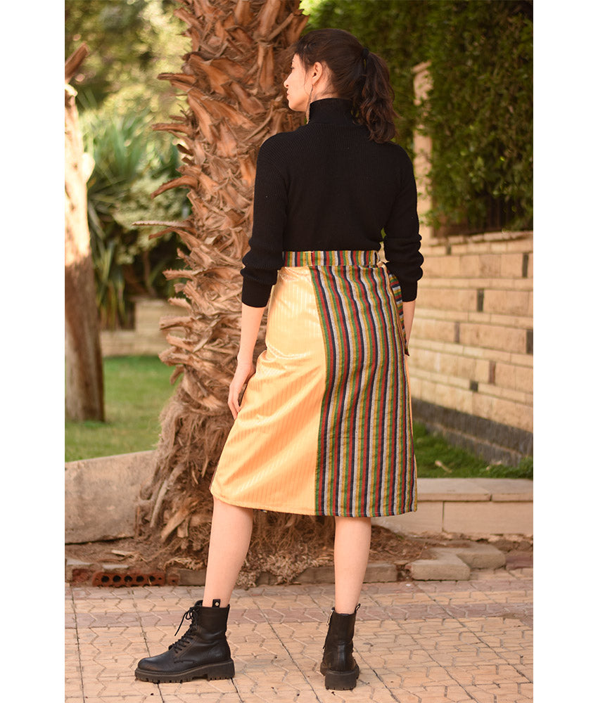 Multicolored Silk and Cotton Loom Woven Midi Wrap Skirt handmade in Egypt & available at Jozee Boutique.