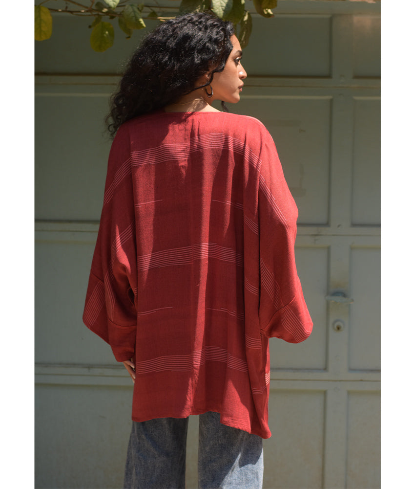 Red handwoven Egyptian cotton cardigan handmade in Egypt & available at Jozee Boutique.