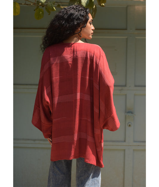Red handwoven Egyptian cotton cardigan handmade in Egypt & available at Jozee Boutique.