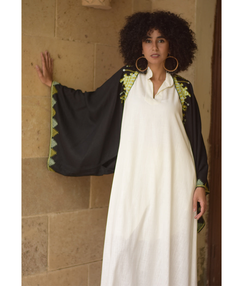 Black Siwa Embroidered Linen Bolero made in Egypt & available at Jozee Boutique.