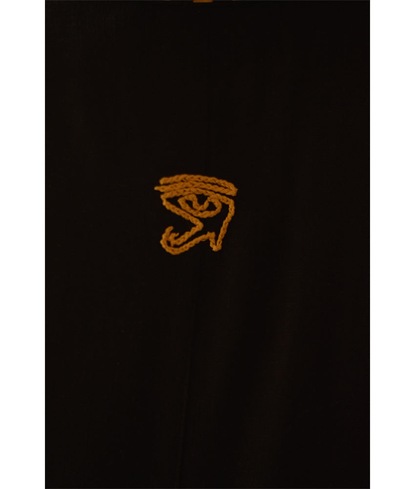 Black Linen Dress with Ancient Egyptian Lotus Embroidery handmade in Egypt & available at Jozee Boutique.