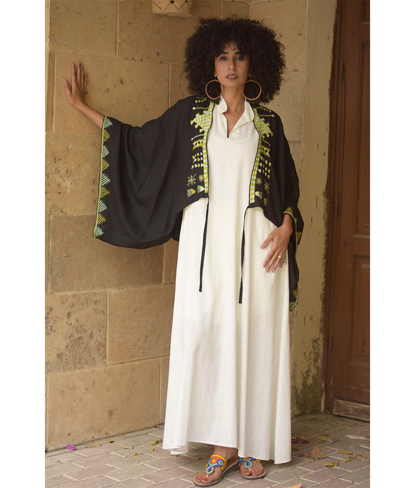 Black Siwa Embroidered Linen Bolero made in Egypt & available at Jozee Boutique.