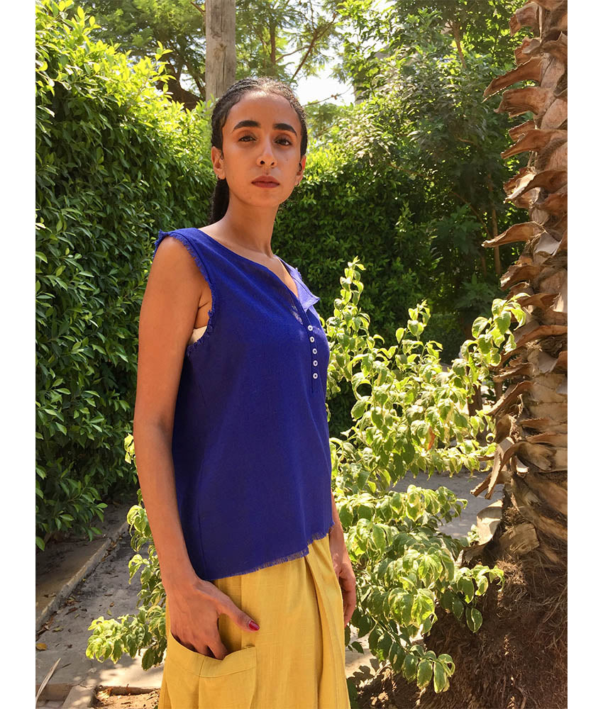 Electric Blue Linen Top handmade in Egypt & available in Jozee boutique