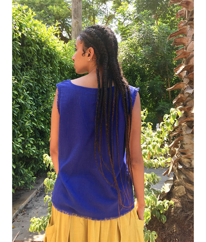 Electric Blue Linen Top handmade in Egypt & available in Jozee boutique