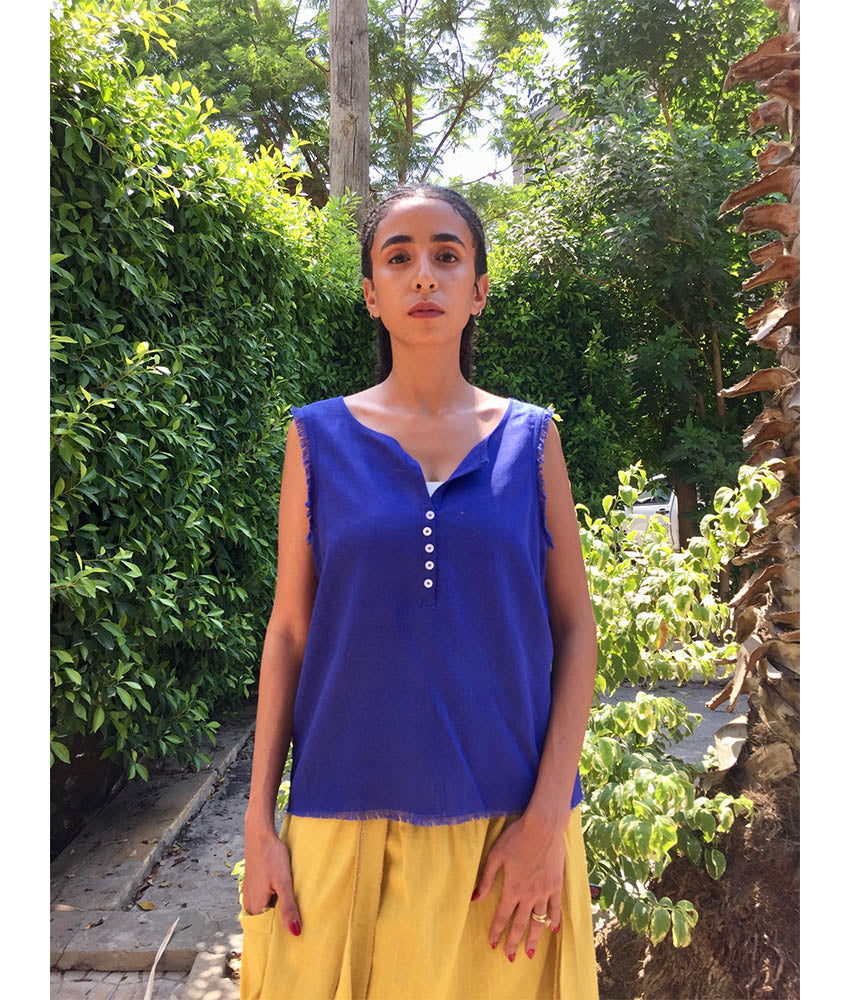 Electric Blue Linen Top handmade in Egypt & available in Jozee boutique