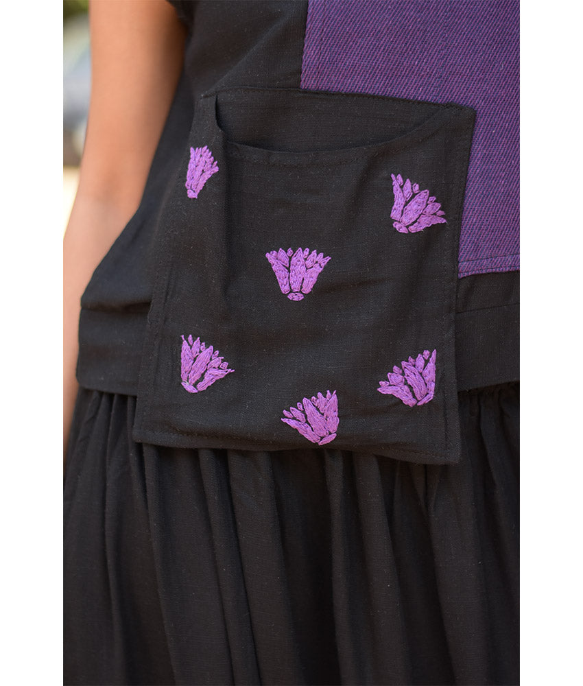 Black Linen Set with Hand Embroideries handmade in Egypt & available at Jozee Boutique.