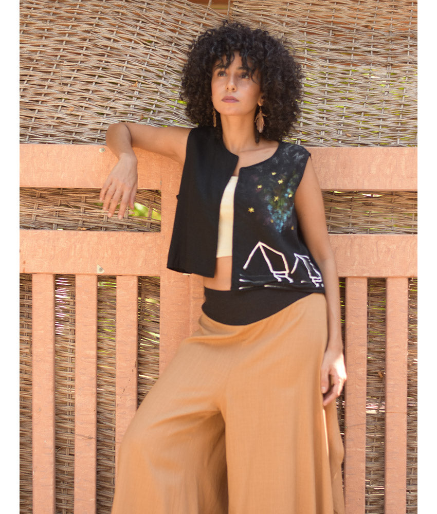 Black Linen Vest with Hand Embroideries handmade in Egypt & available at Jozee Boutique.handmade in Egypt & available at Jozee Boutique.