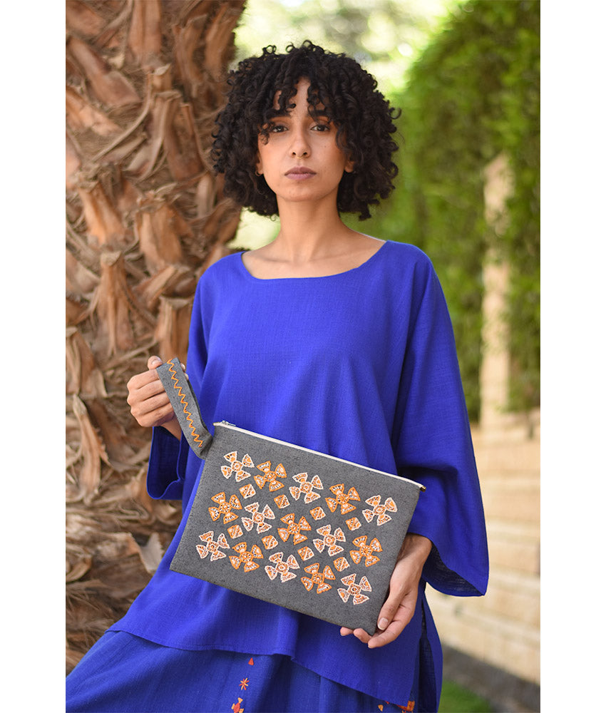 Grey Embroidered Clutch handmade in Egypt & available at Jozee Boutique.