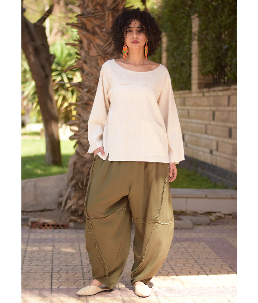 Off White Linen Boxy Top handmade in Egypt & available at Jozee Boutique.