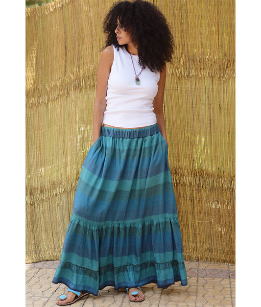 Teal Blue Handwoven Ruffle Skirt