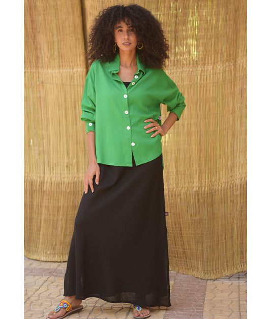 Green Linen Oversized Shirt