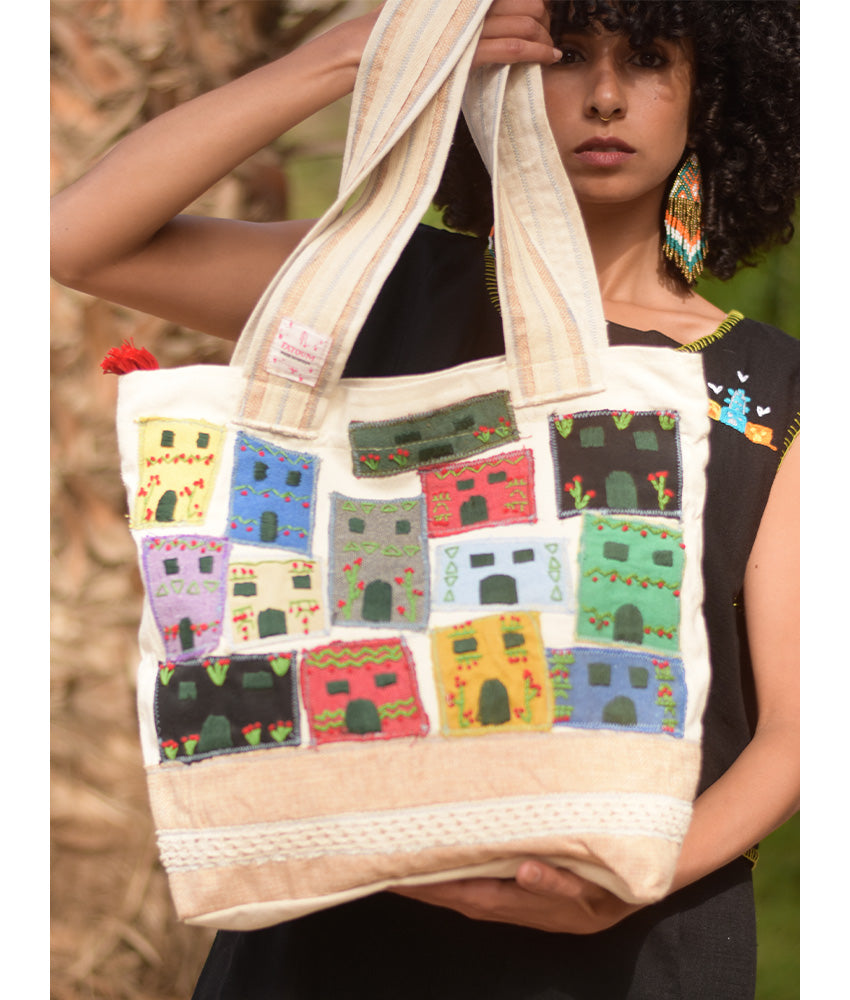 Off White Embroidered Tote Bag handmade in Egypt & available in Jozee boutique