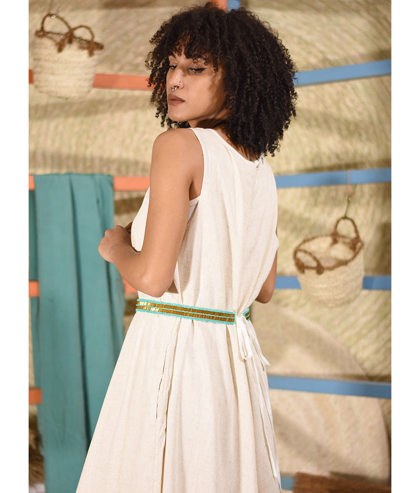 Gold Oxide, Turquoise & White Hand Beaded Belt handmade in Egypt & available at Jozee boutique