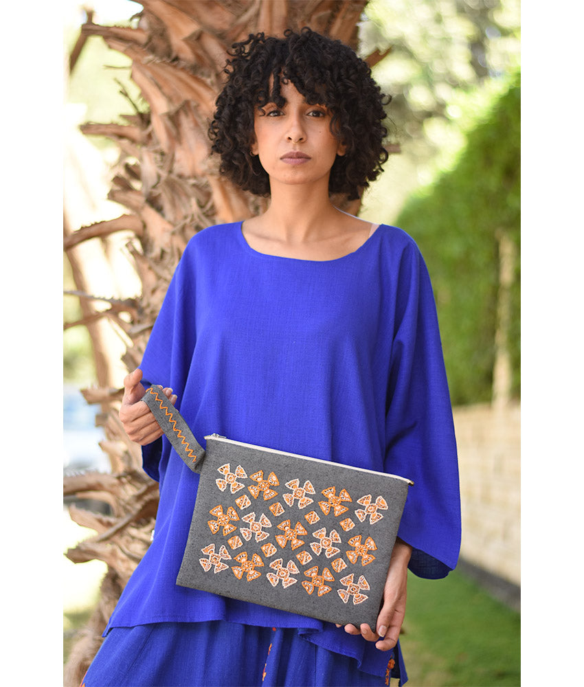 Grey Embroidered Clutch handmade in Egypt & available at Jozee Boutique.
