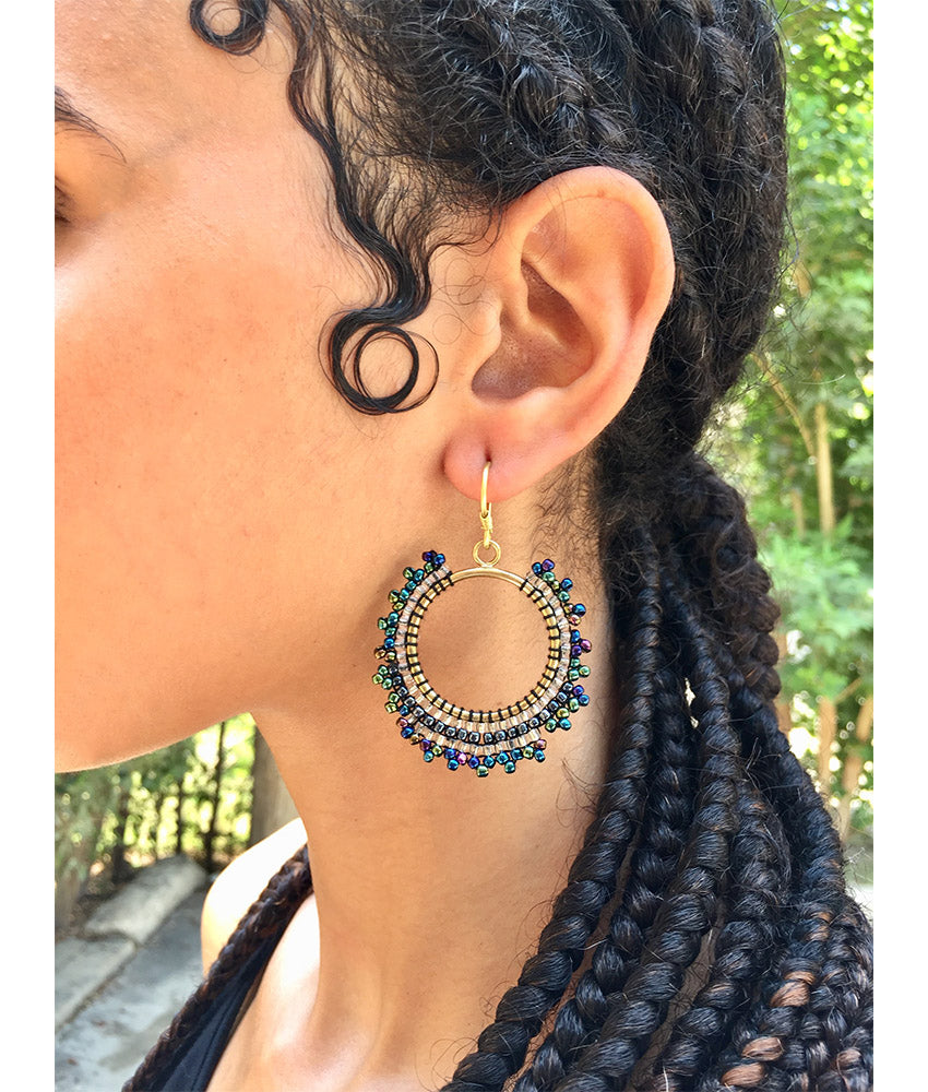 Multicolored Beaded Copper Earrings handmade in Egypt & available in Jozee Boutique