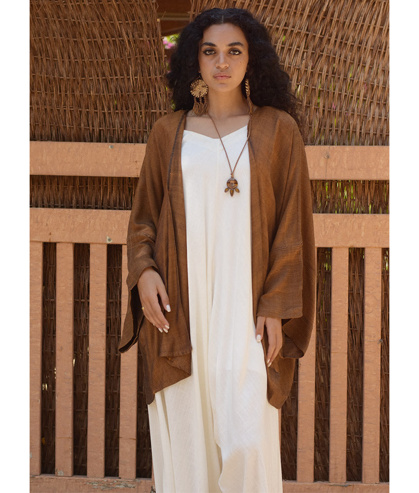 Cinnamon Brown Handwoven Viscose Cardigan handmade in Egypt & available at Jozee Boutique.