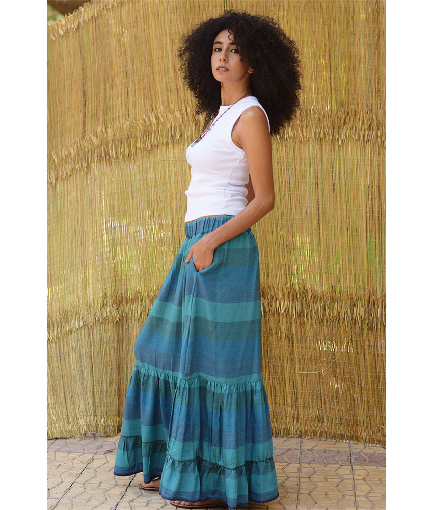 Teal Blue Handwoven Ruffle Skirt
