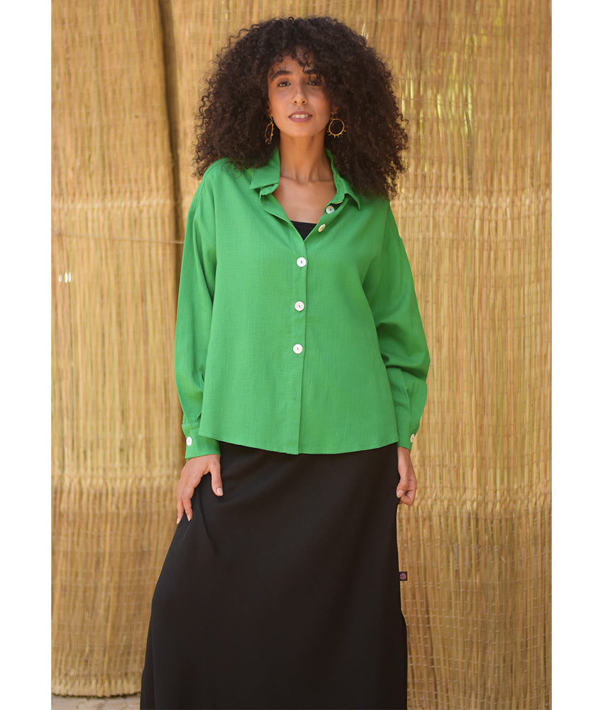 Green Linen Oversized Shirt