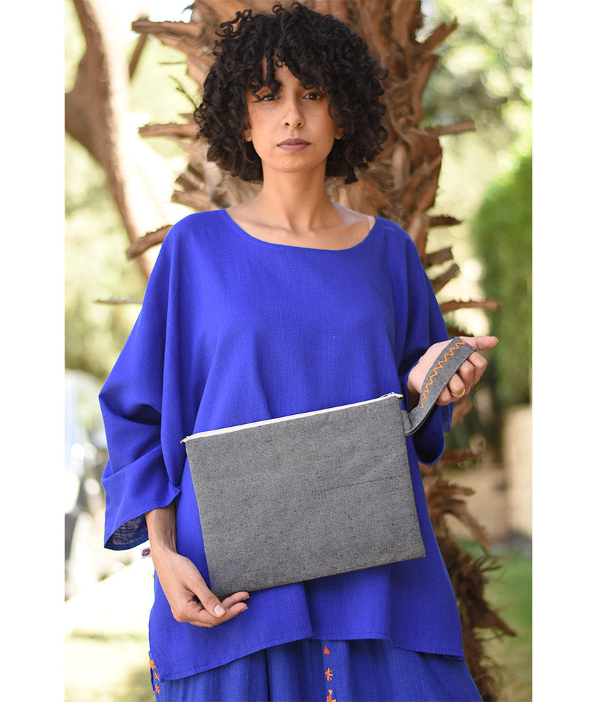 Grey Embroidered Clutch handmade in Egypt & available at Jozee Boutique.