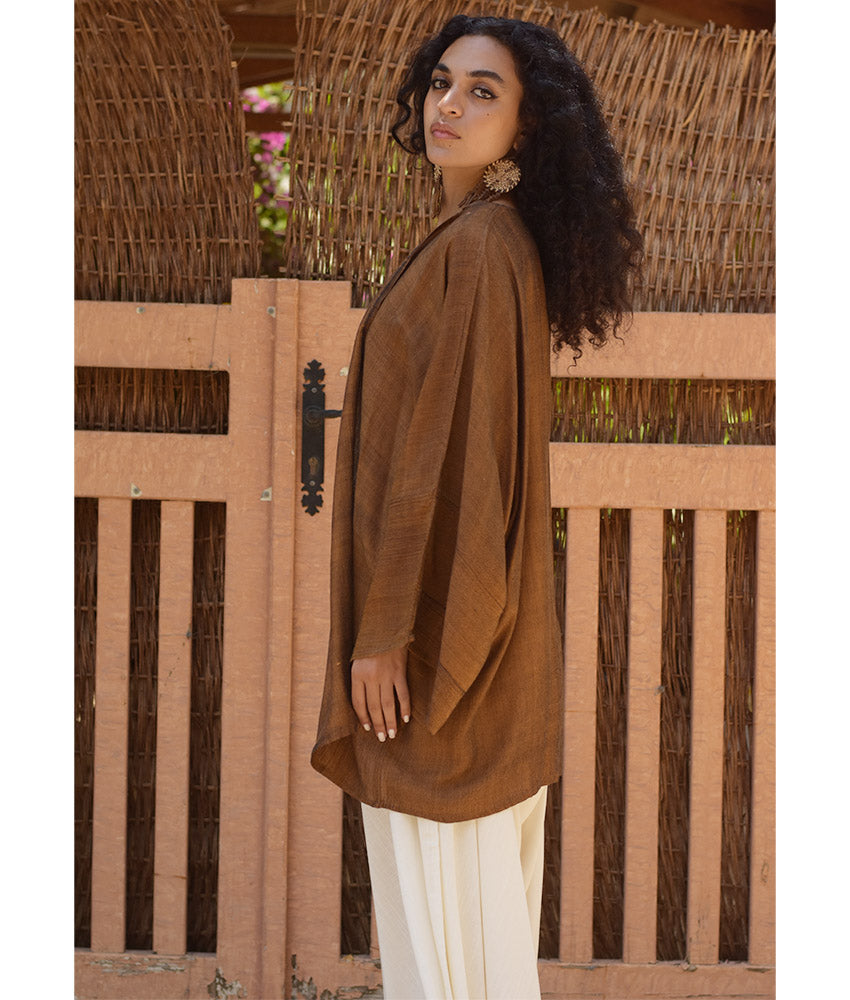 Cinnamon Brown Handwoven Viscose Cardigan handmade in Egypt & available at Jozee Boutique.