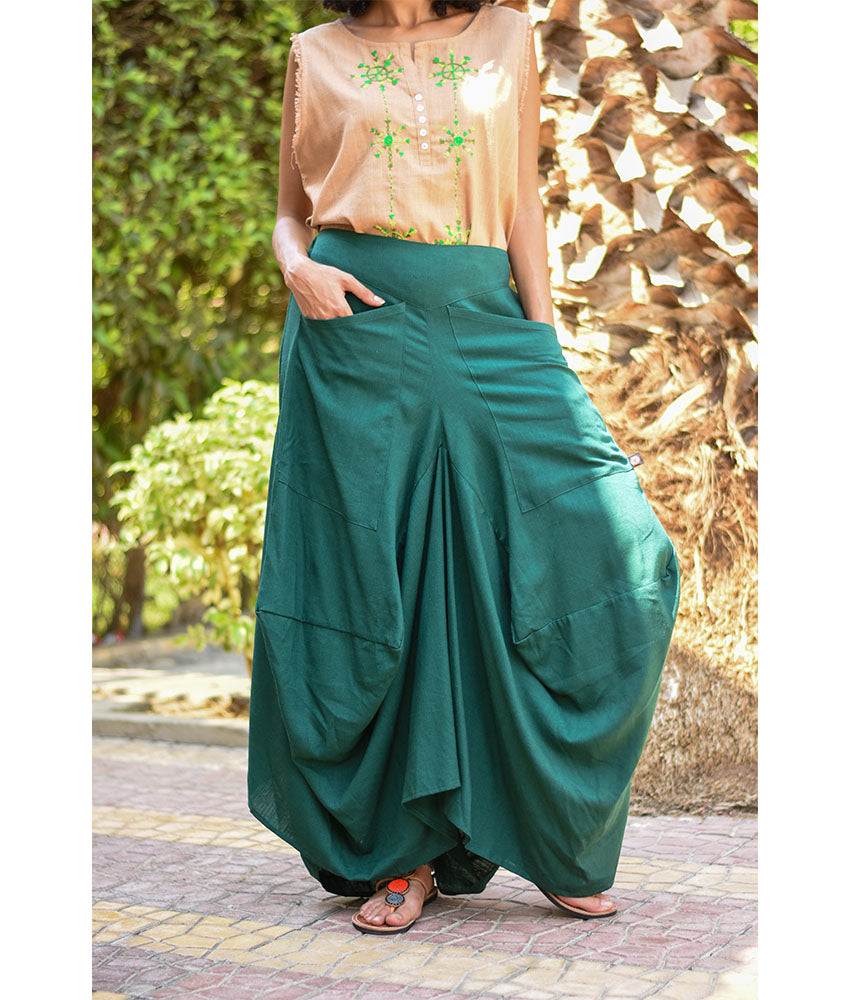 Emerald Green Linen Sherwal Skirt handmade in Egypt & available at Jozee Boutique.