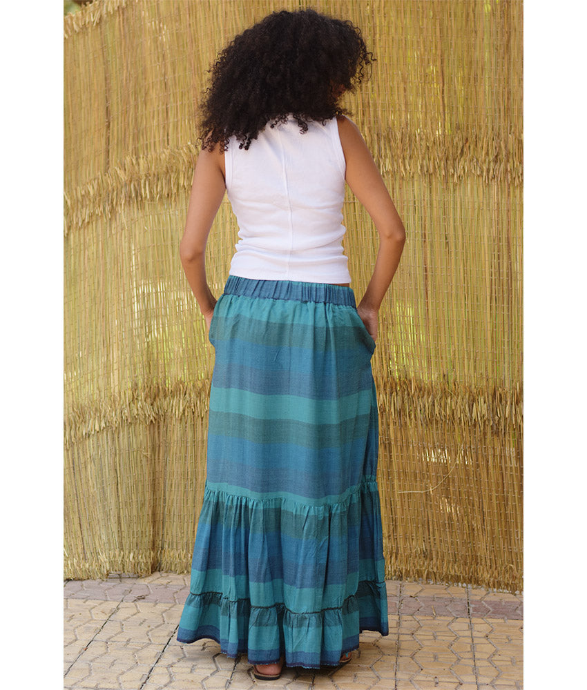 Teal Blue Handwoven Ruffle Skirt