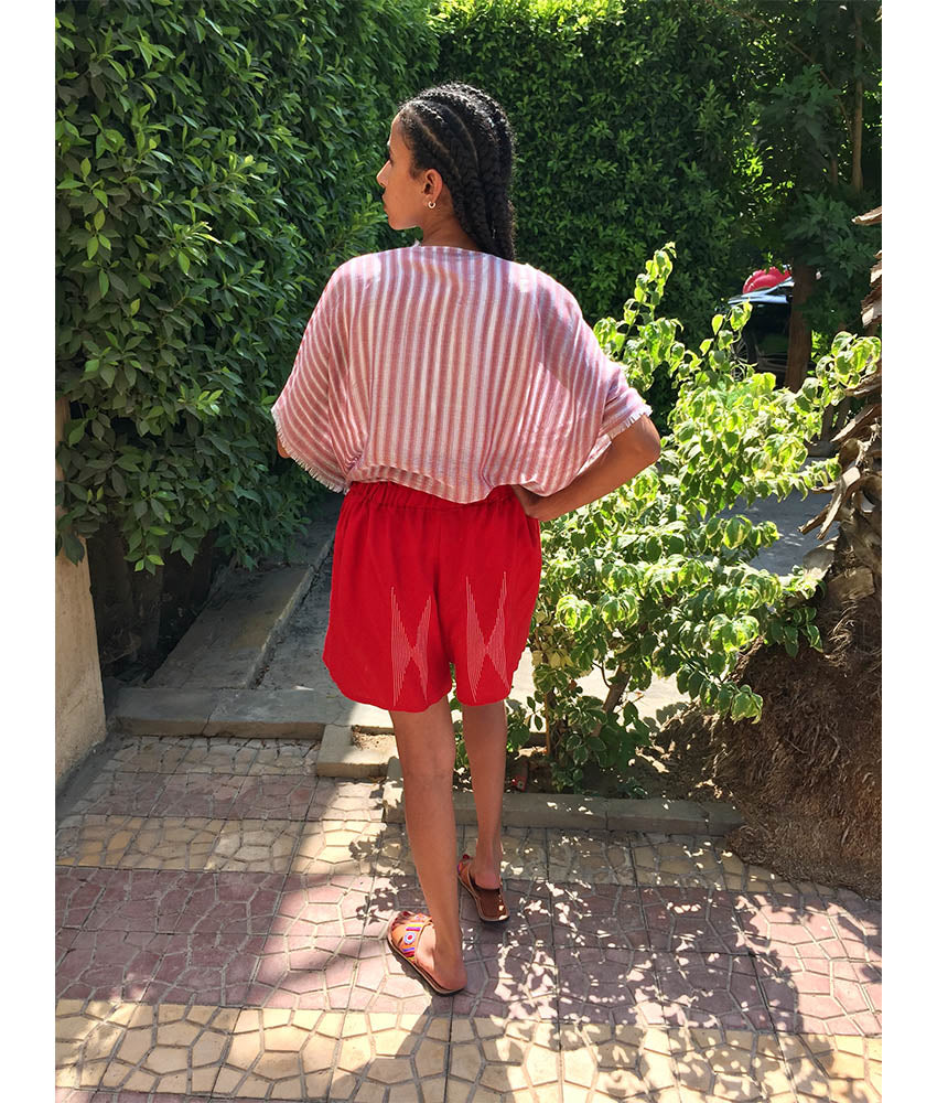 Red Adjustable Viscose Shorts handmade in Egypt & available in Jozee boutique