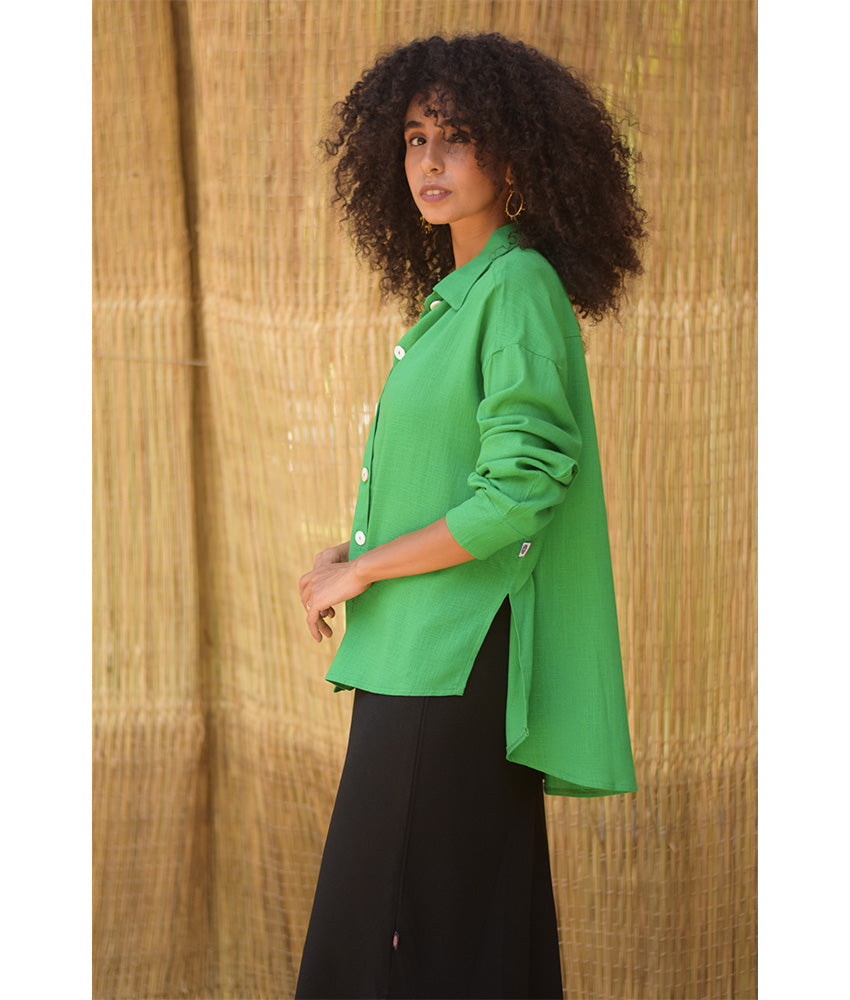 Green Linen Oversized Shirt