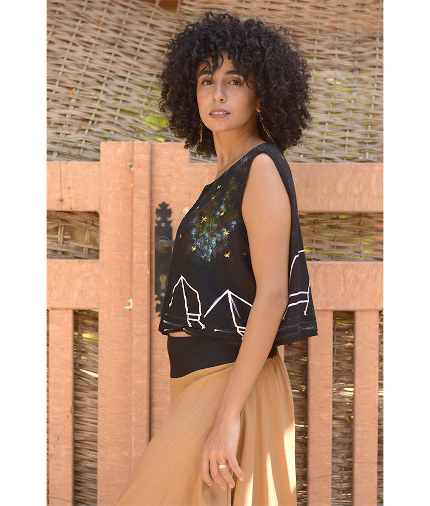 Black Linen Vest with Hand Embroideries handmade in Egypt & available at Jozee Boutique.handmade in Egypt & available at Jozee Boutique.