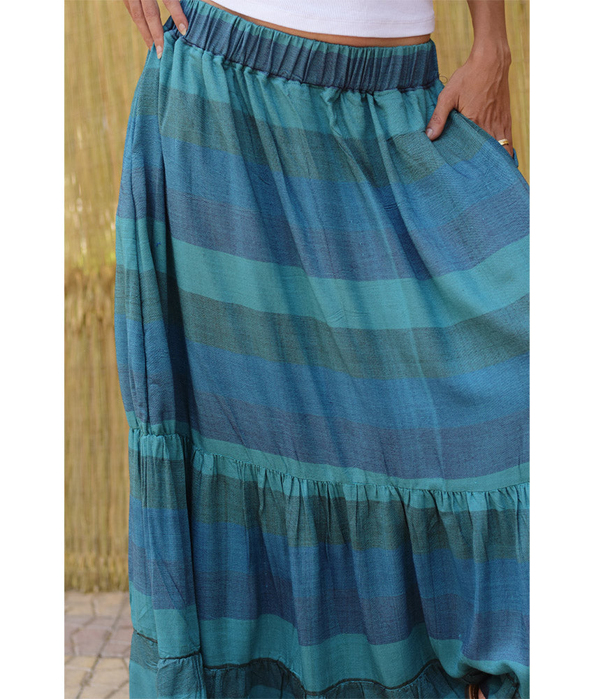 Teal Blue Handwoven Ruffle Skirt