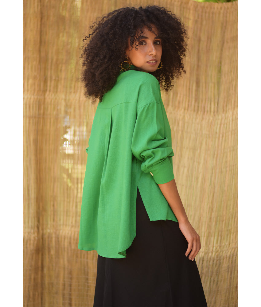 Green Linen Oversized Shirt