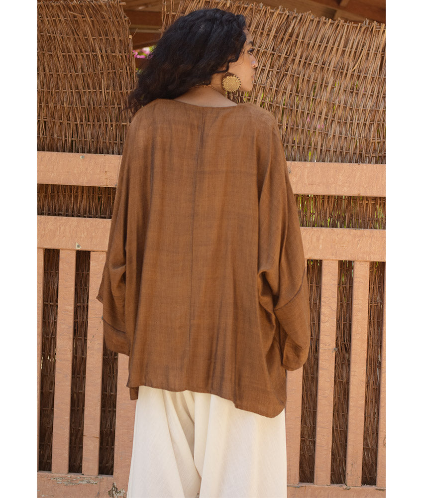 Cinnamon Brown Handwoven Viscose Cardigan handmade in Egypt & available at Jozee Boutique.