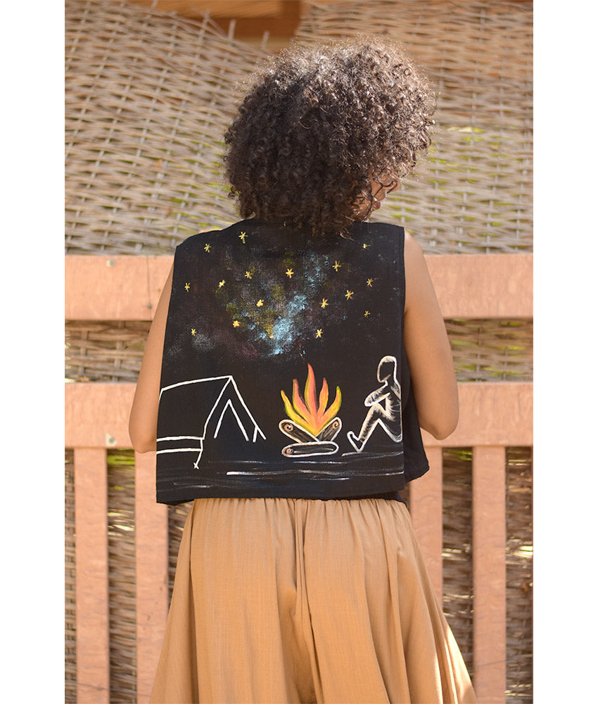 Black Linen Vest with Hand Embroideries handmade in Egypt & available at Jozee Boutique.handmade in Egypt & available at Jozee Boutique.