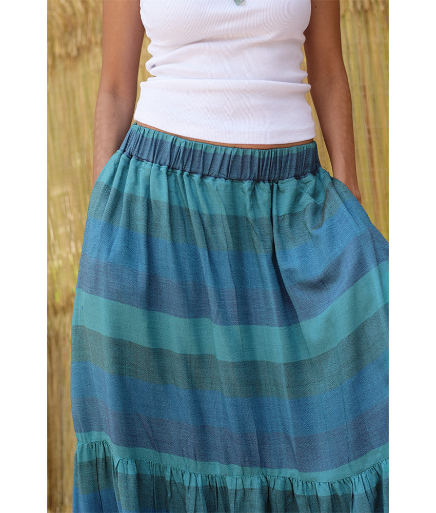 Teal Blue Handwoven Ruffle Skirt