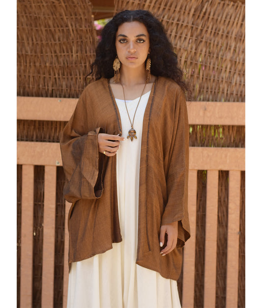 Cinnamon Brown Handwoven Viscose Cardigan handmade in Egypt & available at Jozee Boutique.